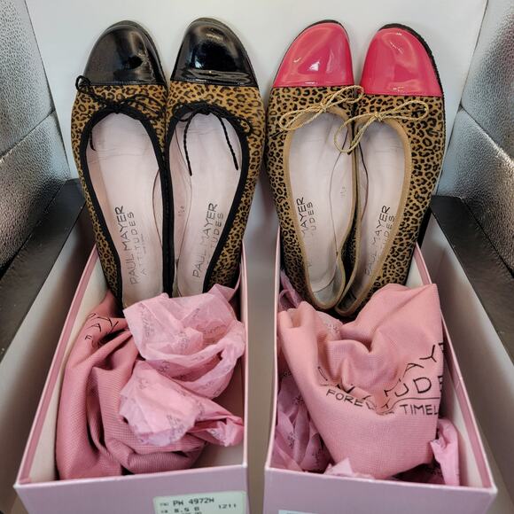 Paul Mayer Attitudes Shoes - 2 Pair Paul Mayer Attitudes Leopard Print Ballet Flats 8.5B Candy & Country Cap